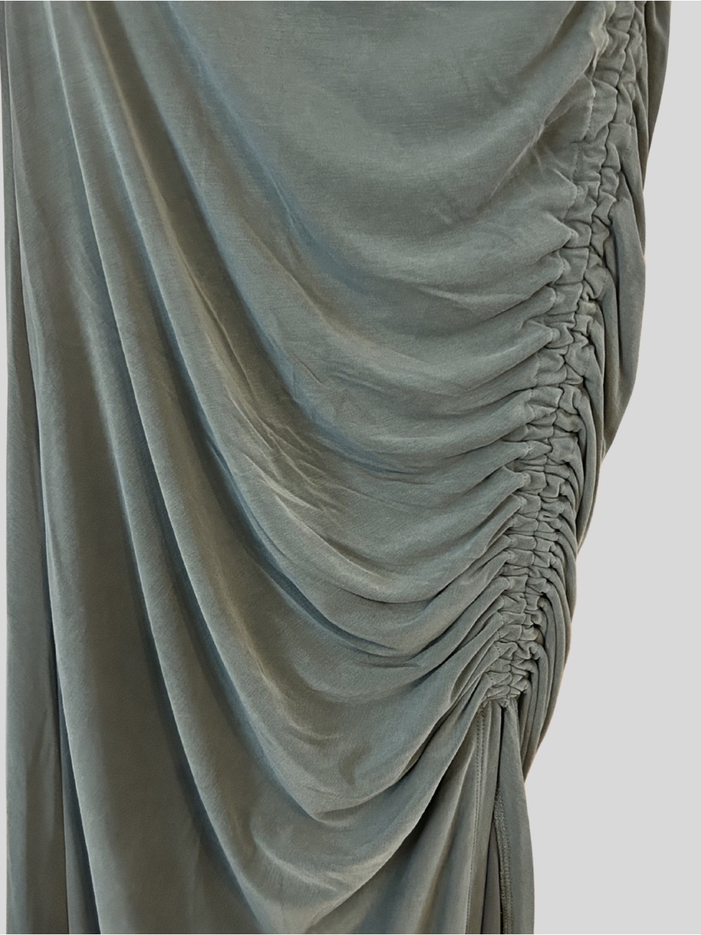 Anthropologie Olive Green Ruched Maxi Dress w/Side Slit Sz. M - Picture 5 of 7